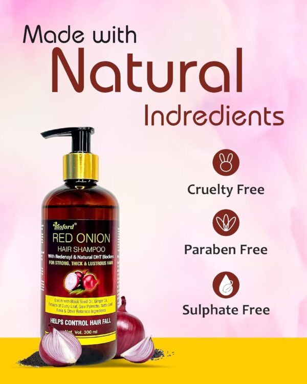 Bioford Red Onion Shampoo – Strengthen Roots & Revive Hair Naturally, Anti Hair Fall & Growth 300ML - Image 2