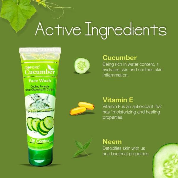 Bioford Cucumber Face Wash – Vitamin E Soothing Cleanser for Cool, Clear, and Healthy Skin 75GM (pack of 2) - Image 2