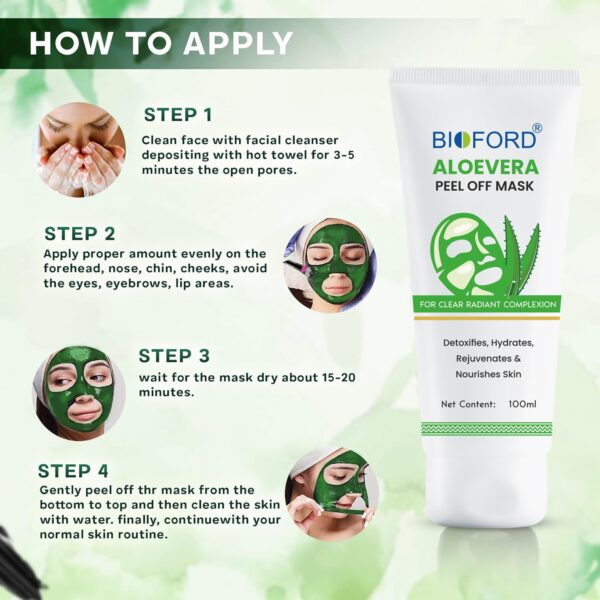 Bioford Aloe Vera Peel Off Mask – Detoxifying & Soothing Skin Treatment for a Natural Glow 100 ML - Image 2