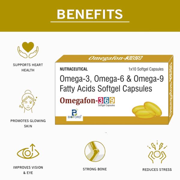 Bioford Omegafon-369 Capsules – Triple Omega Support for Heart, Brain & Joints (Pack of 5 strips) - Image 2