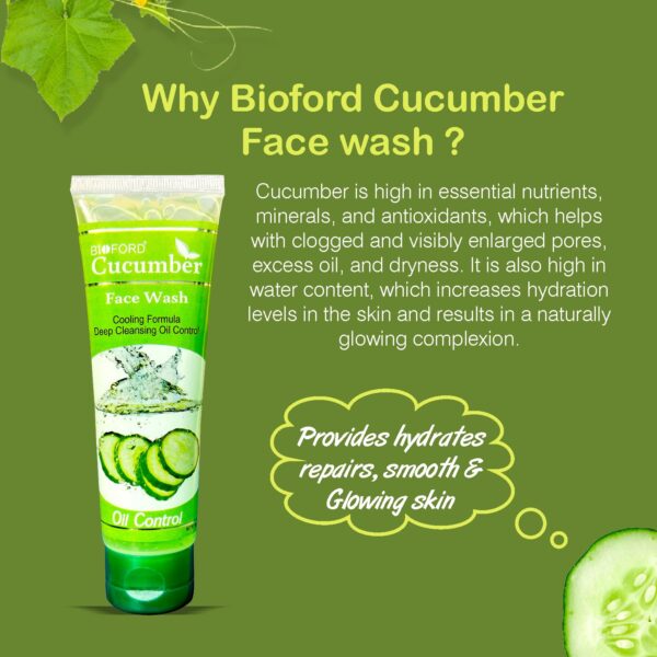 Bioford Cucumber Face Wash – Vitamin E Soothing Cleanser for Cool, Clear, and Healthy Skin 75GM (pack of 2) - Image 3