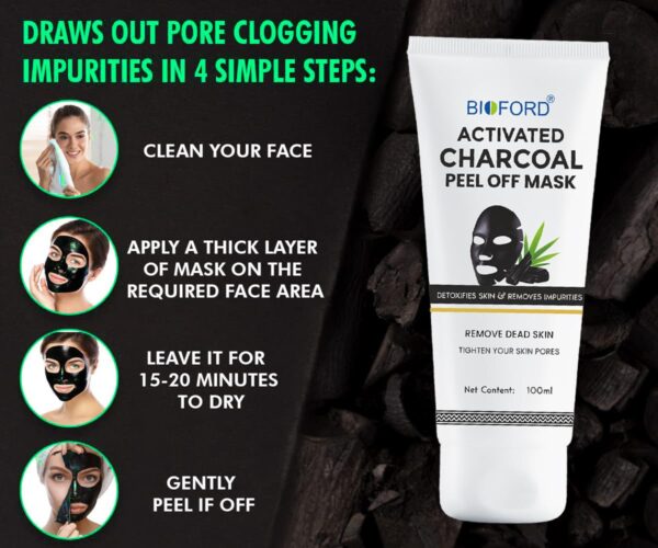 Bioford Charcoal Peel Off Mask – Deep Detox & Oil Control for Clear, Refreshed Skin - Image 2