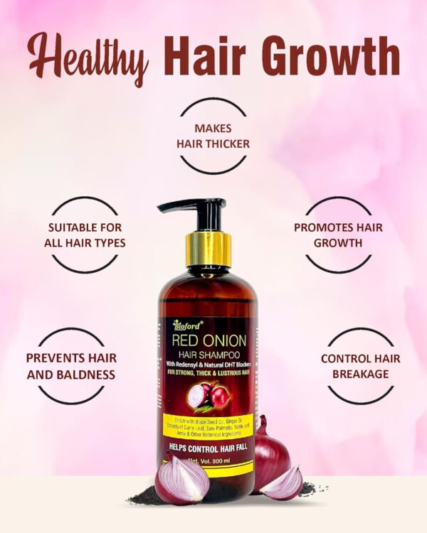 Bioford Red Onion Shampoo – Strengthen Roots & Revive Hair Naturally, Anti Hair Fall & Growth 300ML - Image 4