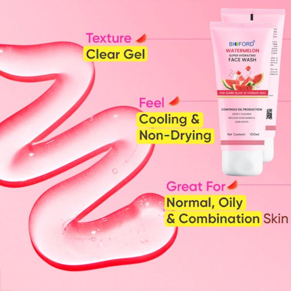 Bioford Watermelon Face Wash – Hydrating Cleanser for Fresh, Radiant Skin, Reduces Acne Marks & Dark Spots 100ml - Image 4