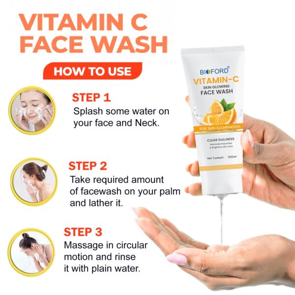 Bioford Vitamin C Face wash Brightening Cleanser for Glowing, Healthy Skin 100 ML - Image 5