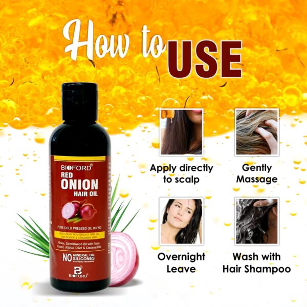 Bioford Red Onion Hair Oil – Intense Hair Fall Control & Growth Boosting Formula 100 ml (Pack of 2) - Image 4