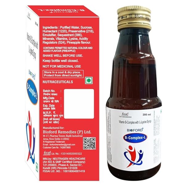 Bioford B-Complex-L Vitamin B-Complex with L-Lysine Syrup with Multivitamins & Minerals. - Image 4