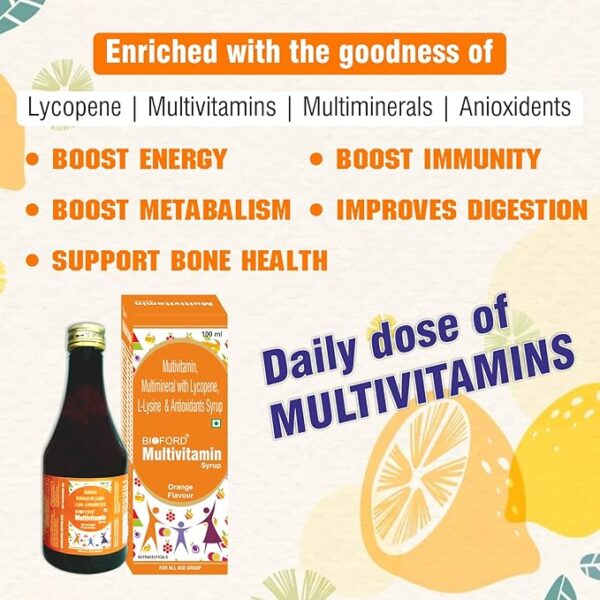 Bioford Multivitamin and Multimineral Syrup for Boost Energy, Stamina, Joints and Overall Health Orange Flavour 200ml - Image 3