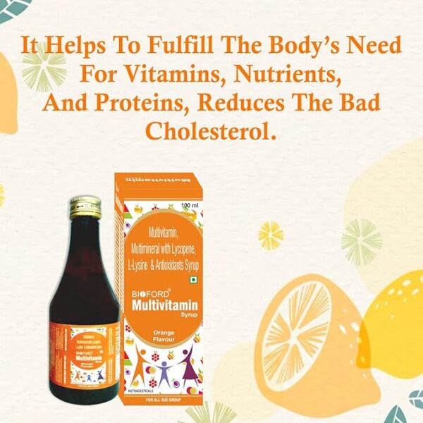 Bioford Multivitamin and Multimineral Syrup for Boost Energy, Stamina, Joints and Overall Health Orange Flavour 200ml - Image 4