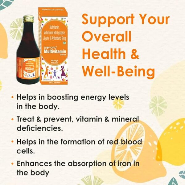 Bioford Multivitamin and Multimineral Syrup for Boost Energy, Stamina, Joints and Overall Health Orange Flavour 200ml - Image 5