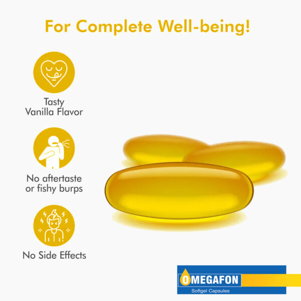 Omegafon Fatty Acid , Cod liver , Evening Primrose oil & Vitamin E Acetate gelatin Capsules for Heart, Brain & skin Health. - Image 3
