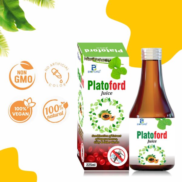 Platoford Syrup Combination of extract of papaya leaves, Giloy & other herbs 225ml (Pack of 1) - Image 4