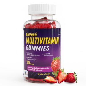 Bioford Multivitamin Gummies, Zinc, Veg Omega 3, Iron & Zinc|Vitamin D2, B6, E & A|Boosts Energy & Stamina, Improves Immunity & Skin Health|Vegan, Gelatin Free, 1 Count, 30 Servings