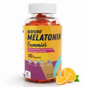 Bioford Melatonin Gummies | Non-Habit Forming | Improves Deep Sleep | Eases Jet Lag | Vegan, Gluten & Gelatin Free | Men & Women | Orange Flavour | 1 X 30 Pack