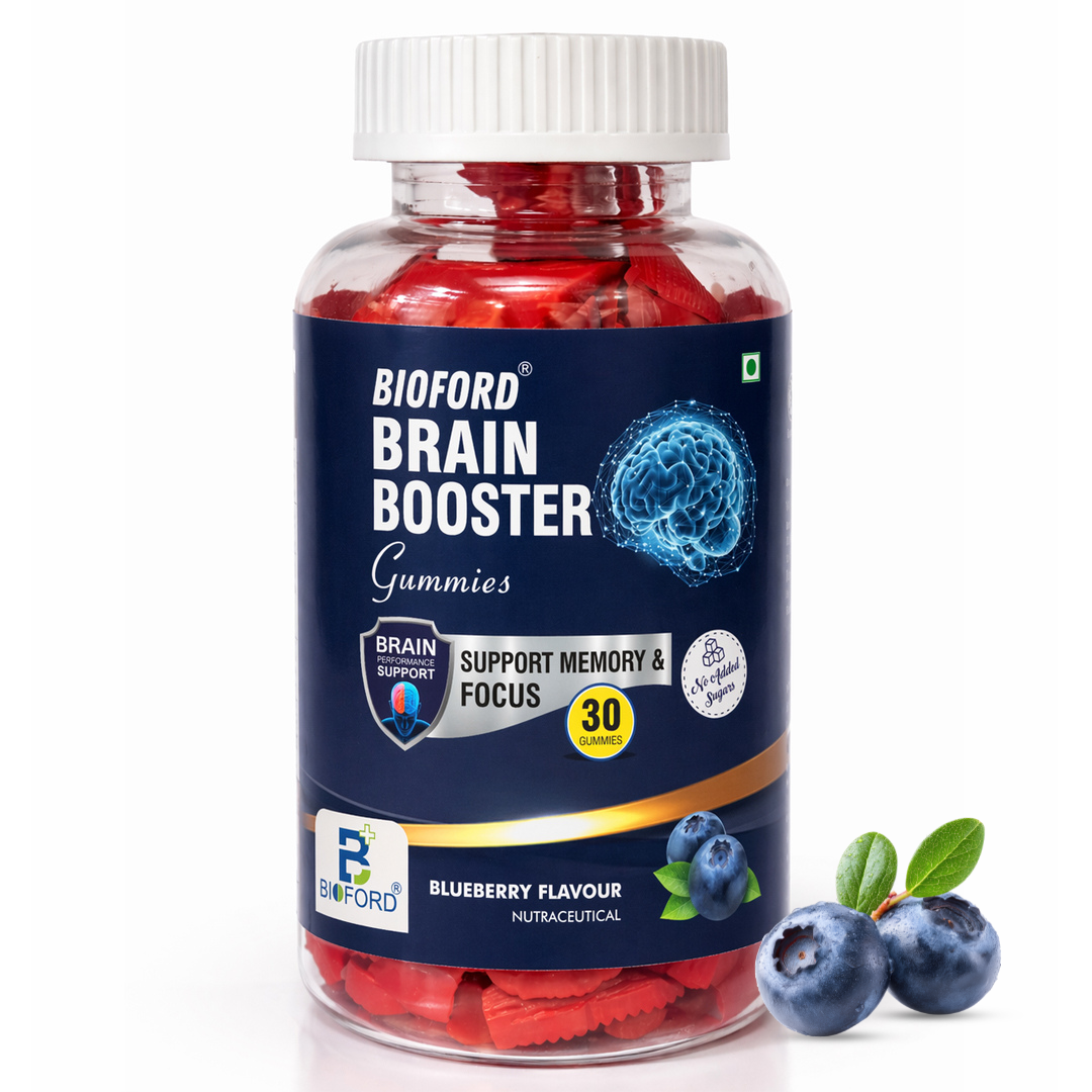 Brain Booster Gummy Bacopa Monnieri | Boosts Memory, Focus & Concentration |Bioford Brain Fog Support | Improve Quality of Life Bacopa monneieri 60mg | Blueberry Flavour 30 Gummies