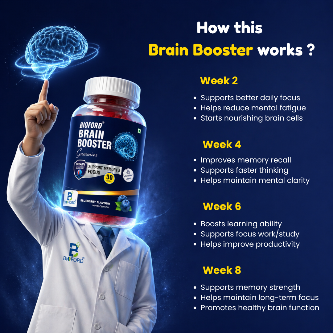Brain Booster Gummy Bacopa Monnieri | Boosts Memory, Focus & Concentration |Bioford Brain Fog Support | Improve Quality of Life Bacopa monneieri 60mg | Blueberry Flavour 30 Gummies - Image 2